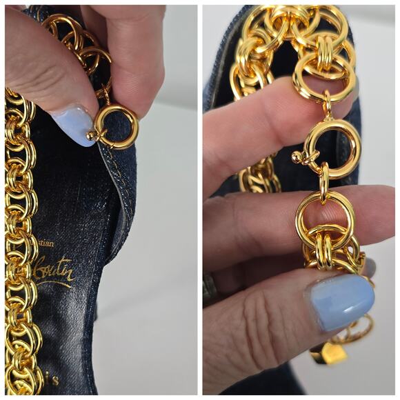Christian Louboutin Gourmi Sandal 100 Denim Gold Charm Anklet Heel 39 w/ Box - Picture 16 of 16